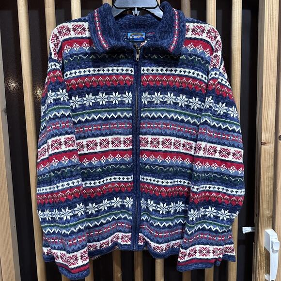 Vintage Shaver Lake Sweater Womens Plus 22/24 Blue Zip Cardigan Fair Isle 90s - Picture 1 of 7